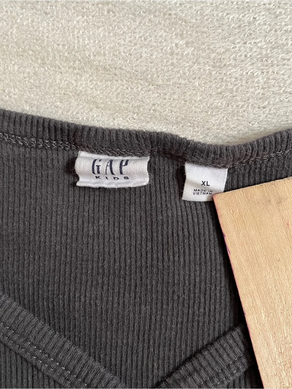 Gap Kids Dark Grey Cotton Ribbed Long-Sleeve Button Henley Top, Girls’ XL